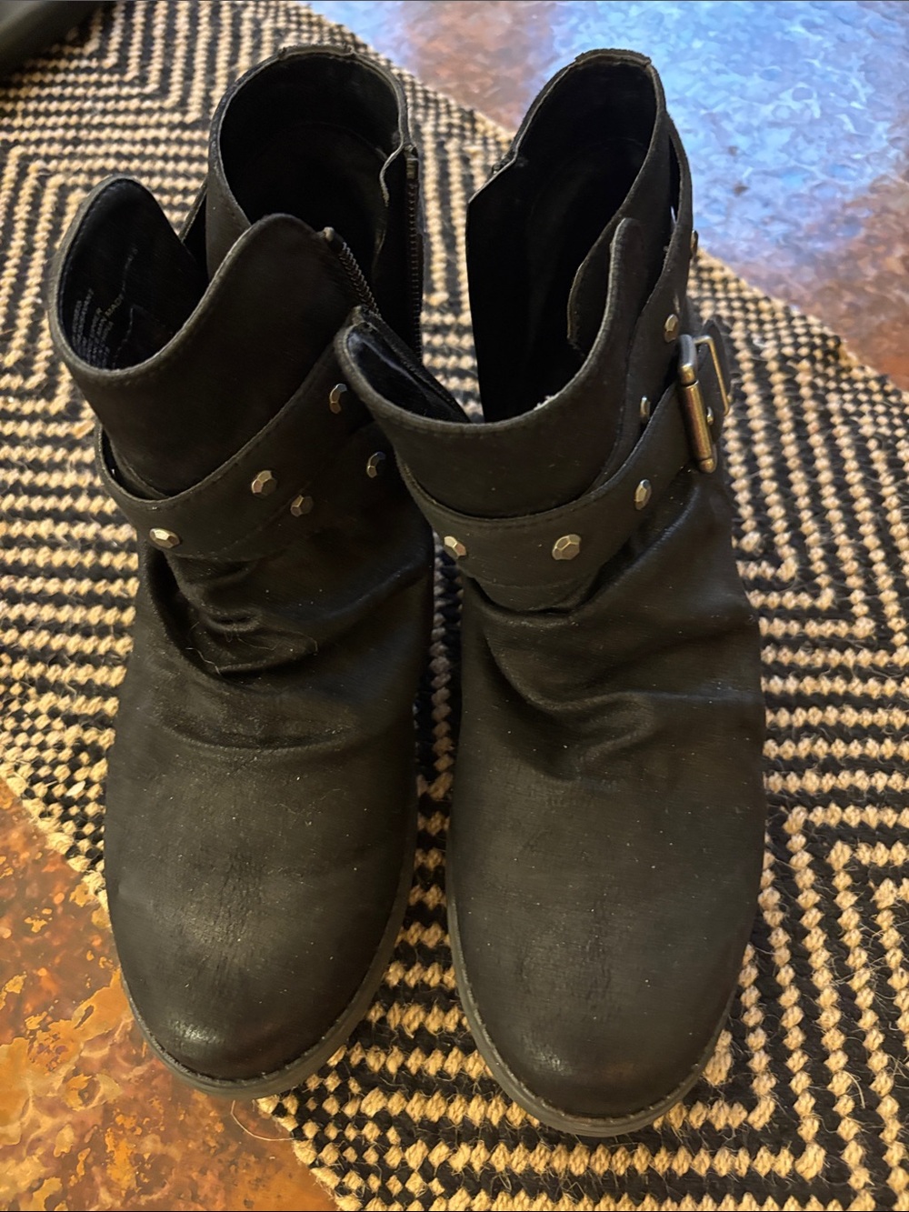 White Mountain Black Buckle Studded Ankle Booties